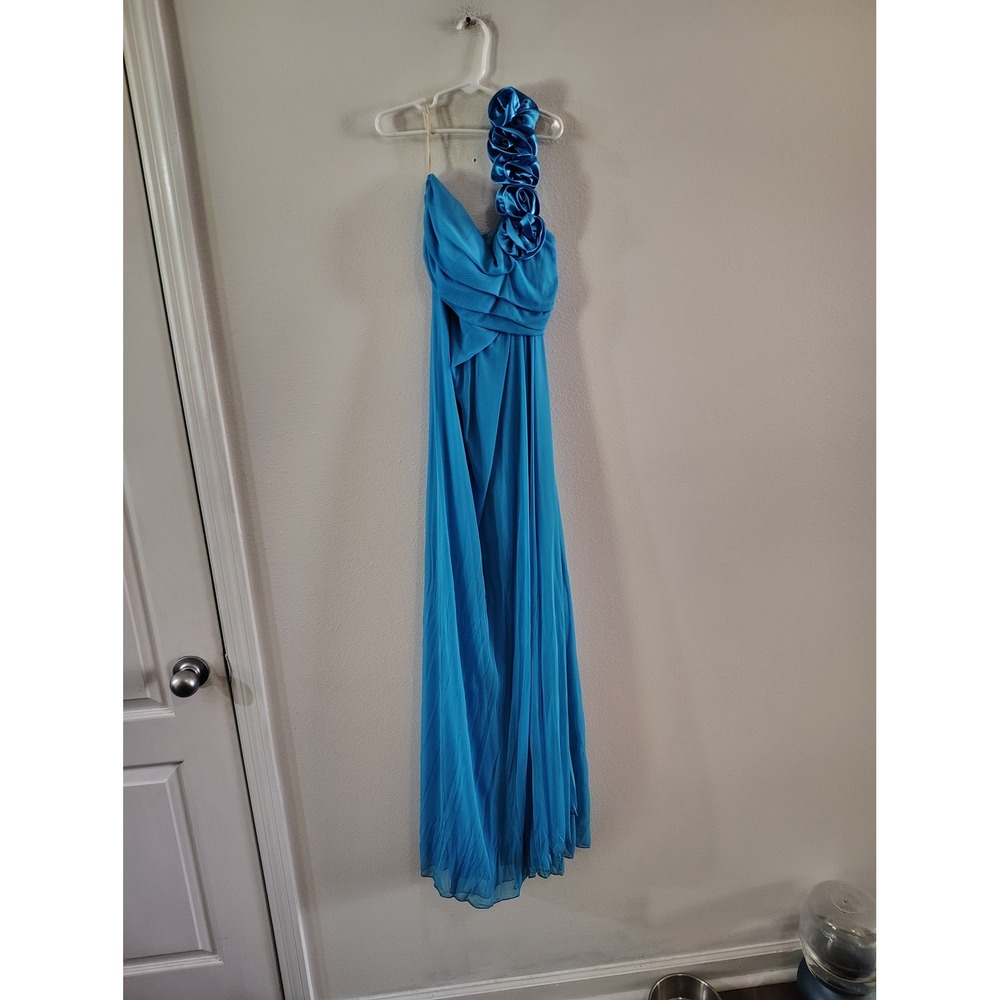 Eureka USA Women Turquoise Blue One Shoulder Rosette Formal Prom Gown Dress M